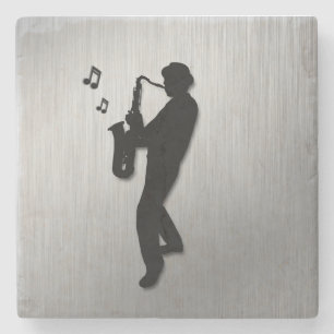 Dessous-de-verre En Pierre Joueur de saxophone Silver