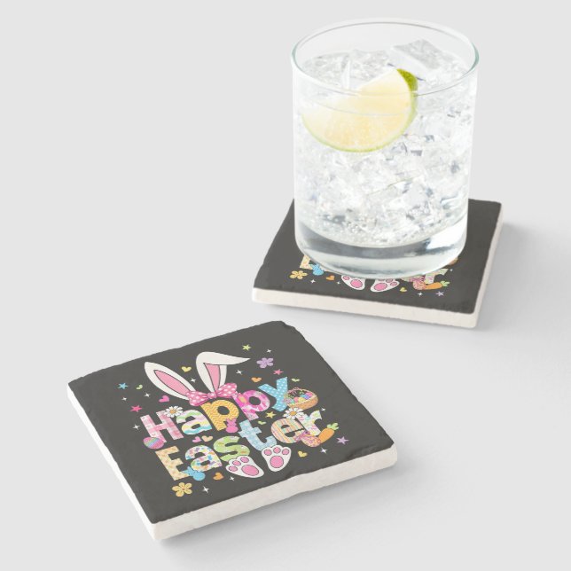 Dessous-de-verre En Pierre Joyeuses Pâques 2026 Lapin Mignon (Côté)