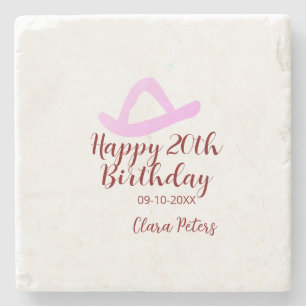 Dessous-de-verre En Pierre Joyeux 20e anniversaire fille cowboy rose nom date