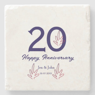 Dessous-de-verre En Pierre Joyeux 20e anniversaire lettre gras violet nom lea