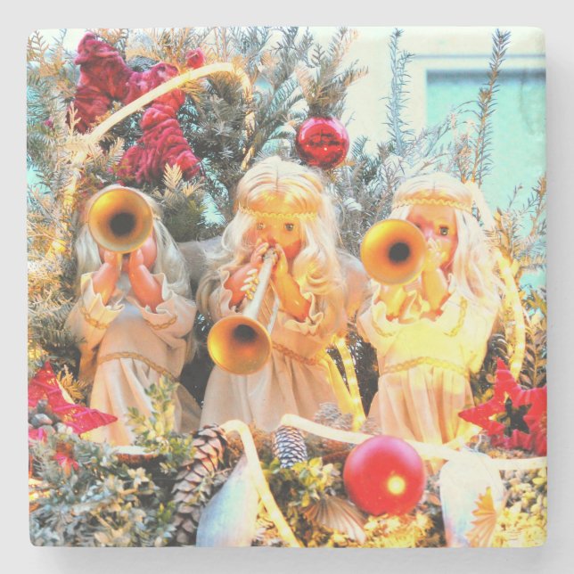 Dessous-de-verre En Pierre joyeux anges de noël annonçant (Devant)