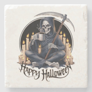 Dessous-de-verre En Pierre Joyeux Halloween et un squelette