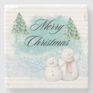 Dessous-de-verre En Pierre Joyeux Noël avec Snowman sapin de Noël