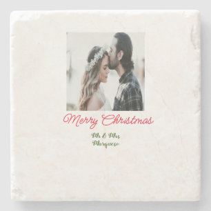 Dessous-de-verre En Pierre Joyeux Noël couple photo ajouter nom heureux vacan