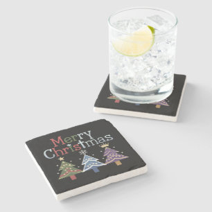 Dessous-de-verre En Pierre Joyeux Noël Croix Arbre de Noël Rétro