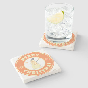 Dessous-de-verre En Pierre Joyeux Noël heureux bonhomme de neige célèbre styl