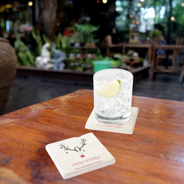 Dessous-de-verre En Pierre Joyeux Noël moderne drôle renne blanc (Créateur téléchargé)