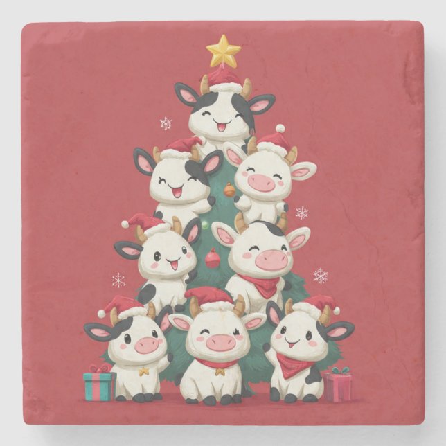 Dessous-de-verre En Pierre Joyeux Noël Moo (Devant)