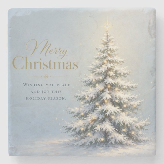 Dessous-de-verre En Pierre Joyeux Noël Sapin enneigé (Devant)