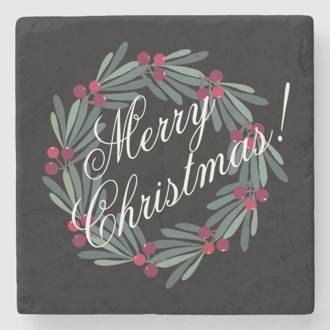 Dessous-de-verre En Pierre Joyeux Noël Script Joli Festif (Devant)