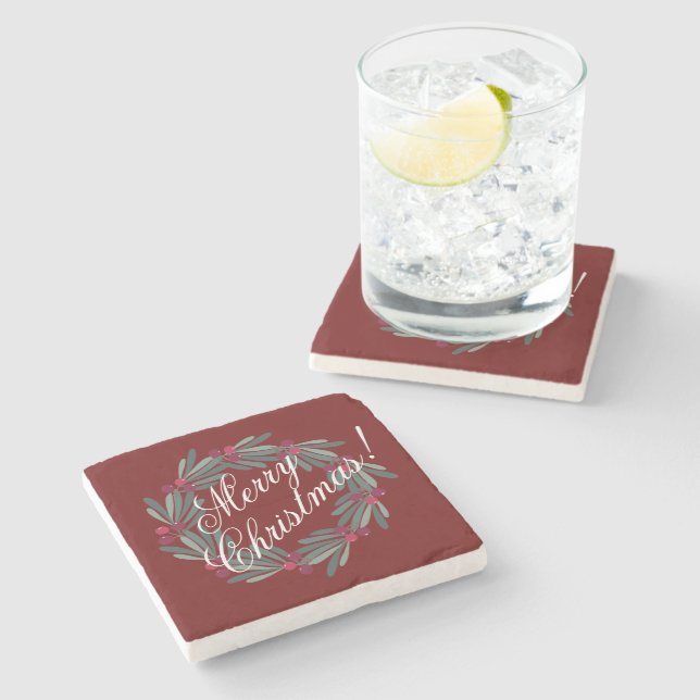 Dessous-de-verre En Pierre Joyeux Noël Script Joli Festif (Côté)