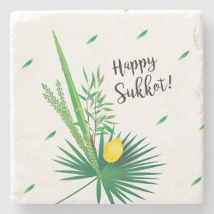 Dessous-de-verre En Pierre Joyeux Sukkot Lulav et Motif d'aquarelle Etrog