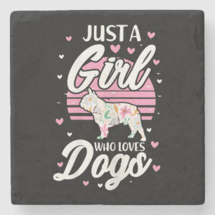 Dessous-de-verre En Pierre Juste une fille qui aime les chiens Français Chien