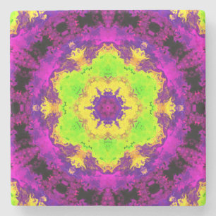 Dessous-de-verre En Pierre Kaleidoscope psychédélique vert jaune et violet