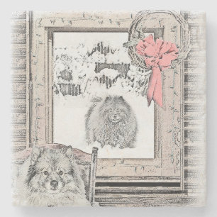 Dessous-de-verre En Pierre Keeshond Noël hiver fenêtre Peinture Chien Art
