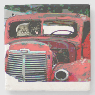 Dessous-de-verre En Pierre Keeshond Noël Vieux Camion Peinture Chien Art