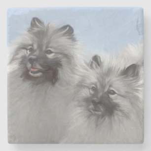 Dessous-de-verre En Pierre Keeshond Paire de Kees Peinture Art animal origina