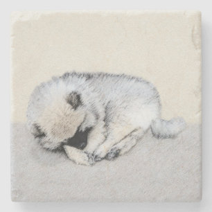 Dessous-de-verre En Pierre Keeshond Sleeping Puppy Peinture Chien Art origina