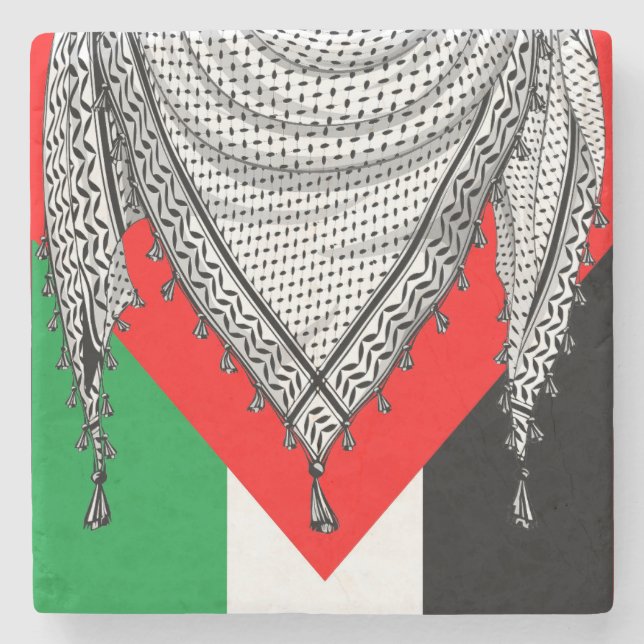 Dessous-de-verre En Pierre Keffiyeh Écharpe palestinienne tissu traditionnel (Devant)