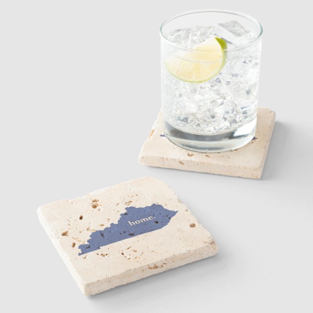 Dessous-de-verre En Pierre Kentucky Blue Home State Map Forme de silhouette (Côté)