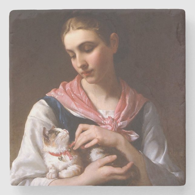 Dessous-de-verre En Pierre Kitten préféré (par Émile Munier) (Devant)