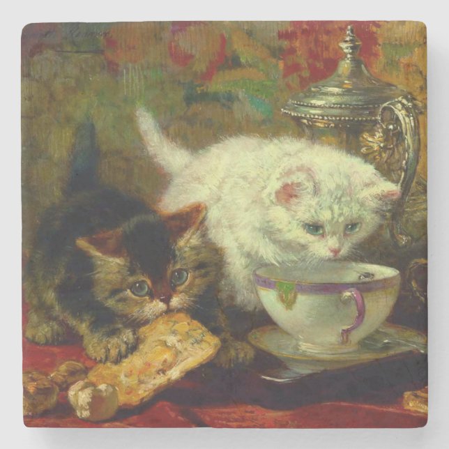 Dessous-de-verre En Pierre Kittens Tea Party (Devant)
