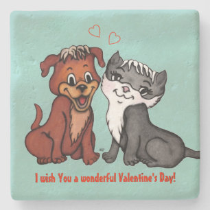 Dessous-de-verre En Pierre Kitty and Puppy, Joyeuse Saint Valentin !