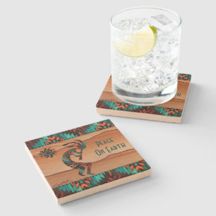 Dessous-de-verre En Pierre Kokopelli Du Sud-Ouest Jouant La Flûte