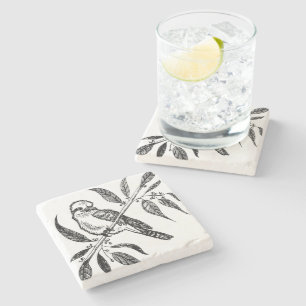 Dessous-de-verre En Pierre Kookaburra noir et blanc sur dessin de branche