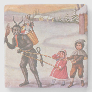 Dessous-de-verre En Pierre Krampus volant des jouets et des enfants