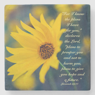 Dessous-de-verre En Pierre La Bible Verse Jérémie 29:11, Fleur sauvage Jaune