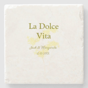 Dessous-de-verre En Pierre La Dolce Vita jaune mariage couple Nom date glit