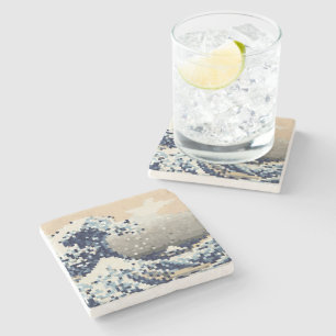 Dessous-de-verre En Pierre La Grande vague au large de Kanagawa 8 bits Pixel 