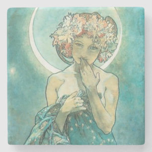 Dessous-de-verre En Pierre "La Lune" de Mucha, Dessous de verre en pierre ver