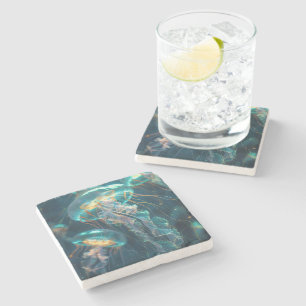Dessous-de-verre En Pierre La méduse transparente dans l'océan bleu