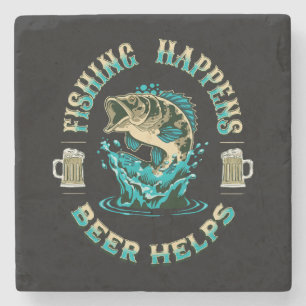Dessous-de-verre En Pierre La pêche arrive. La bière aide!