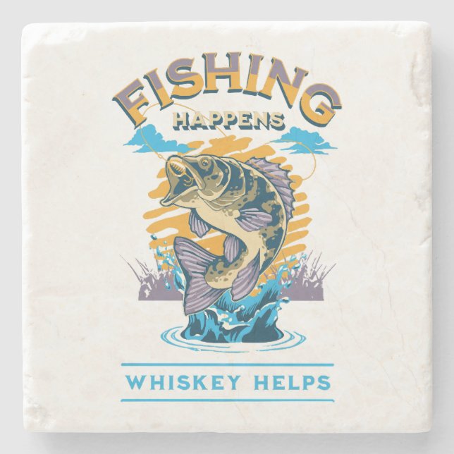 Dessous-de-verre En Pierre La pêche arrive. Le whisky aide! (Devant)