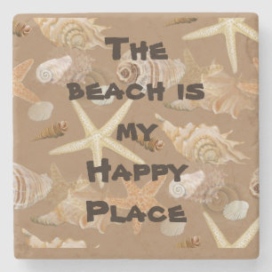 Dessous-de-verre En Pierre La plage est My Happy Place Fun Citation Coquillag