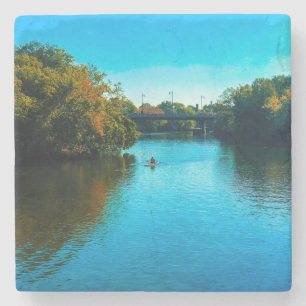 Dessous-de-verre En Pierre La rivière Chicago dans l'automne