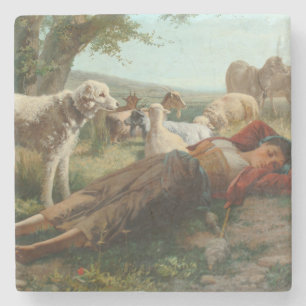 Dessous-de-verre En Pierre La Siesta de la Goatherder Girl (par Carlo Ademoll