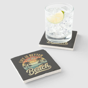 Dessous-de-verre En Pierre La vie est meilleure à la plage vacances d'été rét