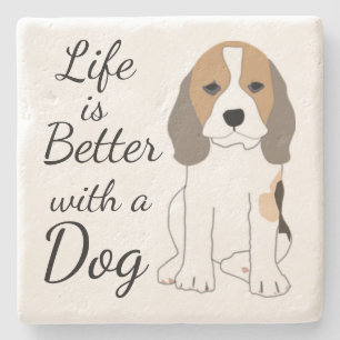 Dessous-de-verre En Pierre La vie est meilleure avec un chien mignon dessin a