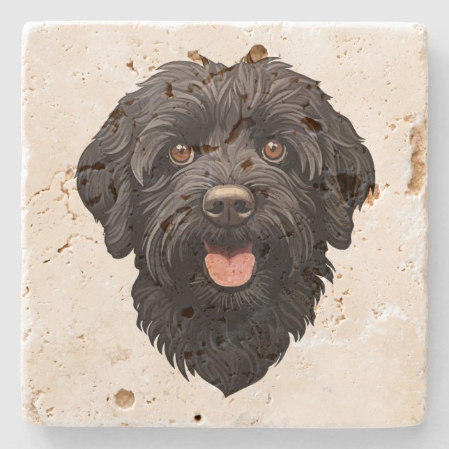 Dessous-de-verre En Pierre Labradoodle Chien noir (Devant)