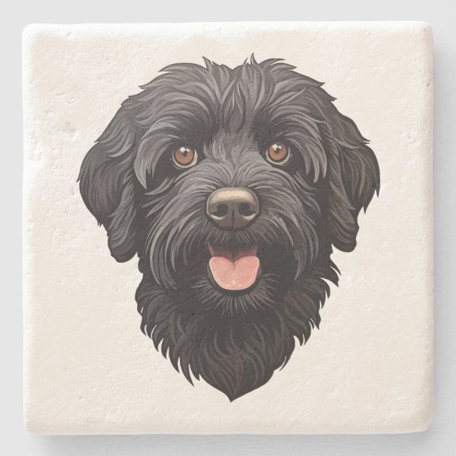 Dessous-de-verre En Pierre Labradoodle Chien noir (Devant)