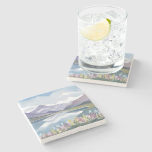 Dessous-de-verre En Pierre Lac de Montagne Paysage Aquarelle Florale