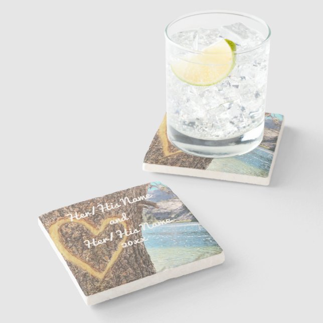 Dessous-de-verre En Pierre Lac Tahoe Blue Water Tree Heart Love (Côté)