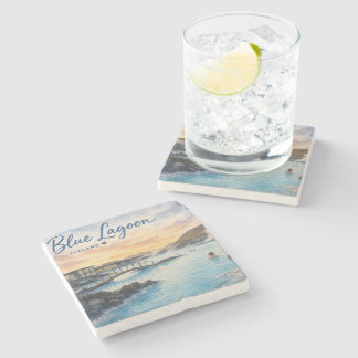 Dessous-de-verre En Pierre Lagon bleu Islande bain thermal aquarelle 