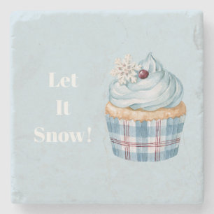 Dessous-de-verre En Pierre Laissez tomber la neige Blue Cupcake Flocon de Noë