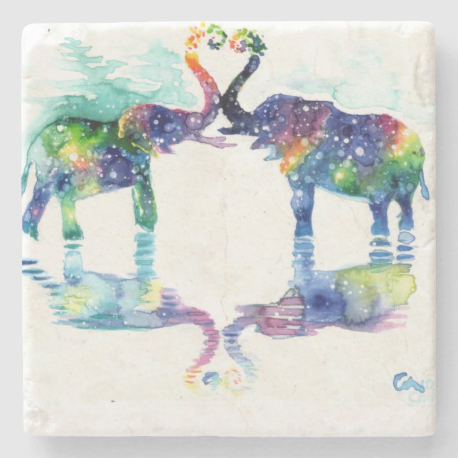 Dessous-de-verre En Pierre L'amour des éléphants (Devant)