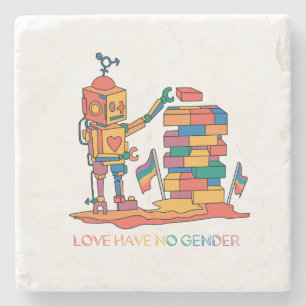 Dessous-de-verre En Pierre L'amour n'a pas de genre - Robot en bois arc-en-ci